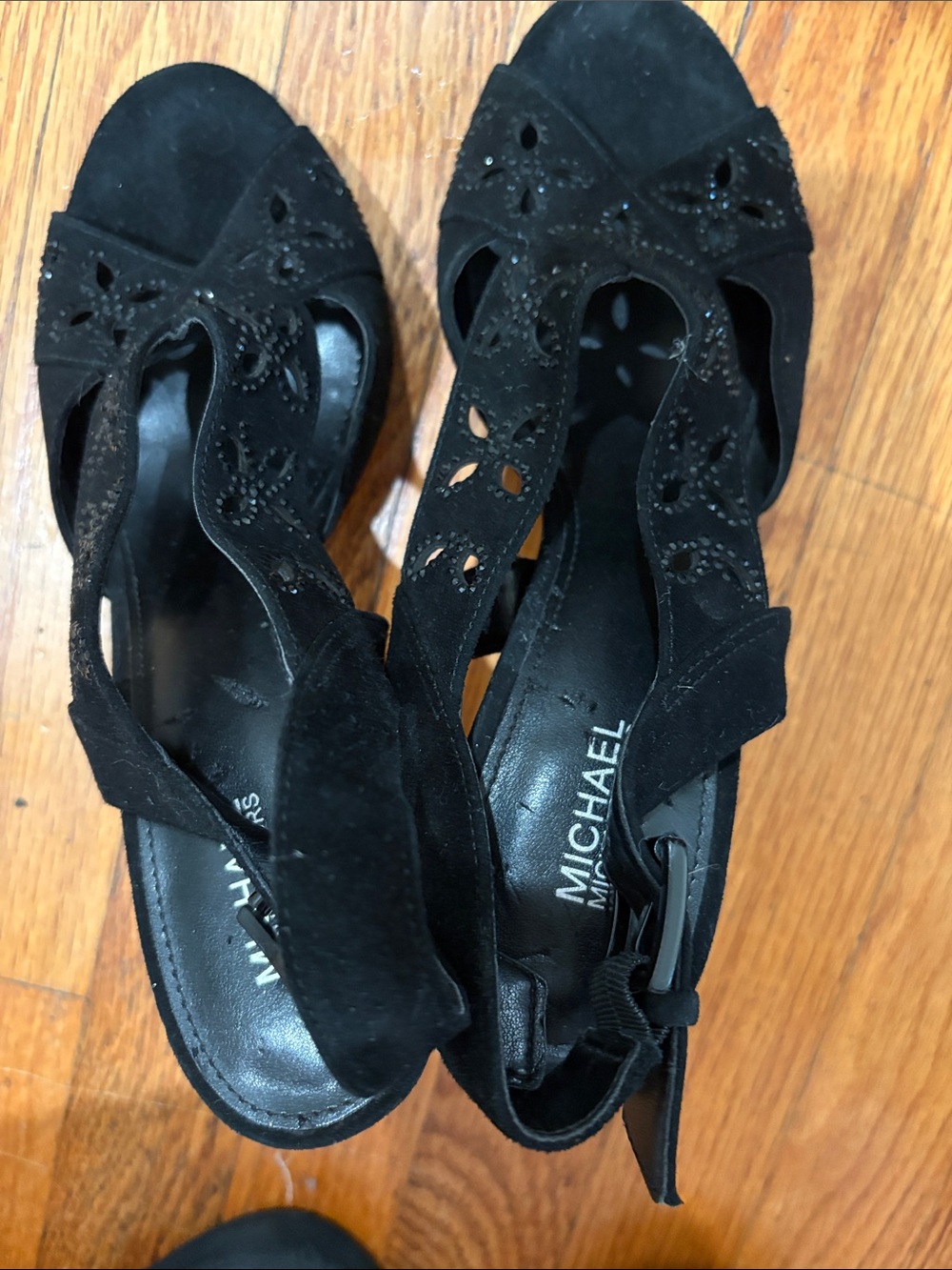 Michael Kors Black Suede Cutout T-Strap Heels